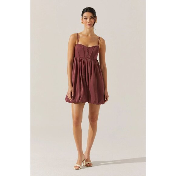 ASTR The Label Bustier Bubble Hem Mini Dress in Merlot - Picture 2 of 5